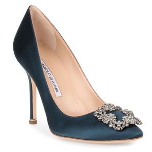 Manolo Blahnik Hangisi 105 Satin Teal Pump 39.5